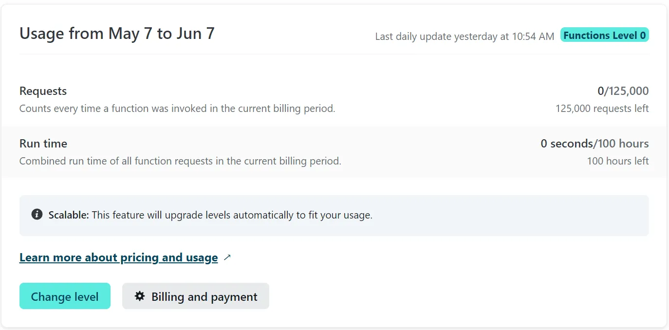 Netlify Interface with Serverless Function Usage Limits