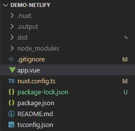 Project tree structure with new folders: .output and dist