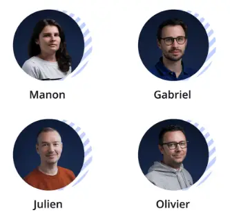 The team that participated in creating the logo: Manon, Gabriel, Julien, and Olivier